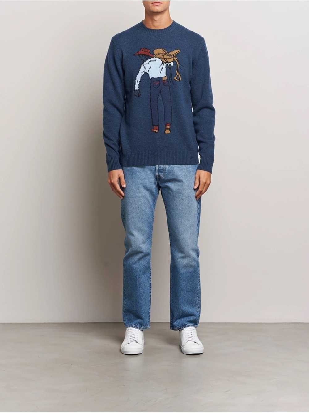 Levi's Navy Crewneck Sweater with Graphic Cowboy Motif